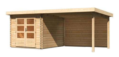 dřevěný domek KARIBU BASTRUP 4 + přístavek 300 cm včetně zadní stěny (9305) natur
