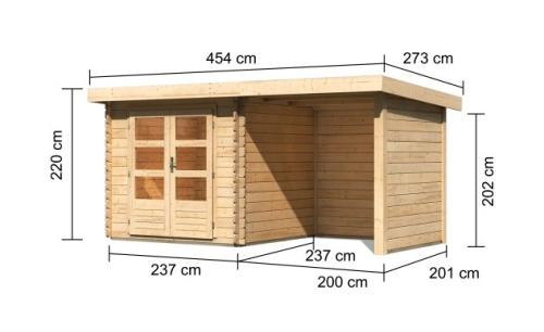 dřevěný domek KARIBU BASTRUP 2 + přístavek 200 cm včetně zadní a boční stěny (73314) natur