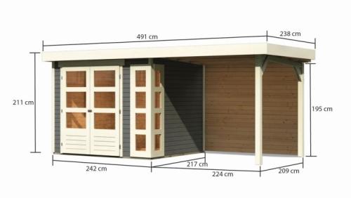 drevený domček KARIBU KERKO 3 + prístavok 240 cm vrátane zadnej steny (9186) terragrau