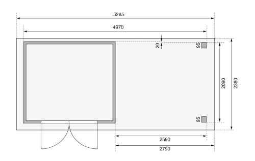 drevený domček KARIBU KERKO 3 + prístavok 280 cm vrátane zadnej steny (9188) terragrau