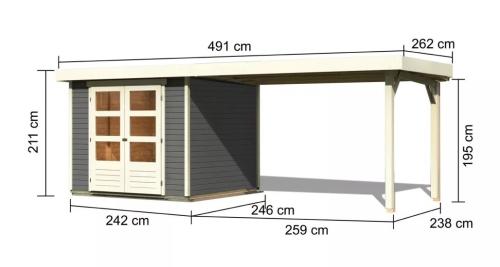 dřevěný domek KARIBU ASKOLA 3,5 + přístavek 280 cm (9148) terragrau