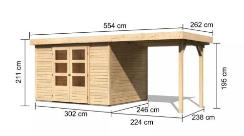 dřevěný domek KARIBU ASKOLA 5 + přístavek 240 cm (73248) natur