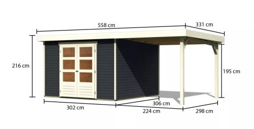 dřevěný domek KARIBU ASKOLA 6 + přístavek 240 cm (38676) antracit