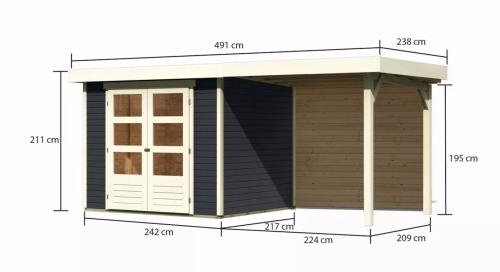 drevený domček KARIBU ASKOLA 3 + prístavok 240 cm vrátane zadnej steny (38663) antracit