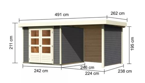 dřevěný domek KARIBU ASKOLA 3,5 + přístavek 240 cm včetně zadní a boční stěny (9146) terragrau