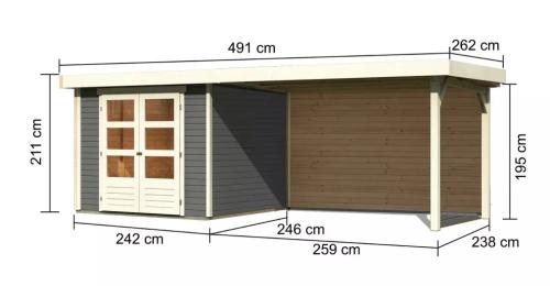 dřevěný domek KARIBU ASKOLA 3,5 + přístavek 280 cm včetně zadní stěny (9150) terragrau