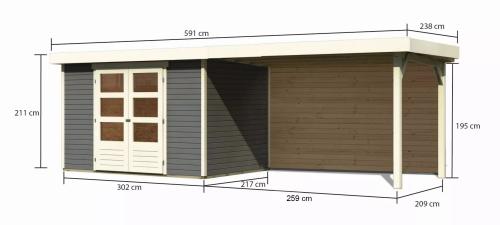 dřevěný domek KARIBU ASKOLA 4 + přístavek 280 cm včetně zadní stěny (9181) terragrau