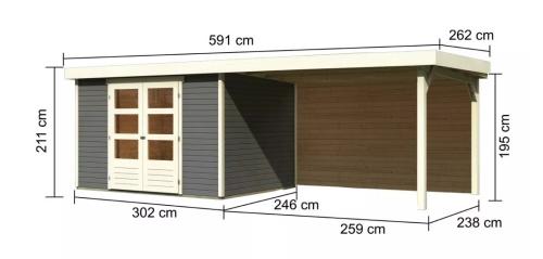 dřevěný domek KARIBU ASKOLA 5 + přístavek 280 cm včetně zadní stěny (9161) terragrau