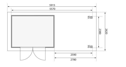 dřevěný domek KARIBU ASKOLA 5 + přístavek 280 cm včetně zadní a boční stěny (9162) terragrau