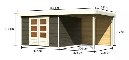 dřevěný domek KARIBU ASKOLA 6 + přístavek 240 cm včetně zadní stěny (23505) terragrau