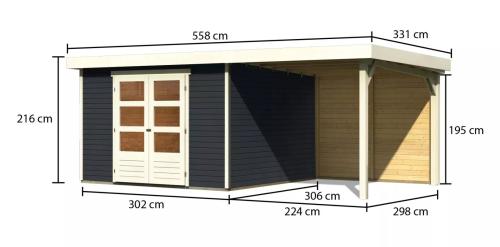 dřevěný domek KARIBU ASKOLA 6 + přístavek 240 cm včetně zadní stěny (38677) antracit