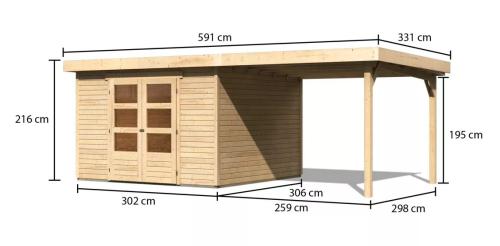 dřevěný domek KARIBU ASKOLA 6 + přístavek 280 cm (23715) natur