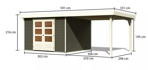 dřevěný domek KARIBU ASKOLA 6 + přístavek 280 cm (23716) terragrau