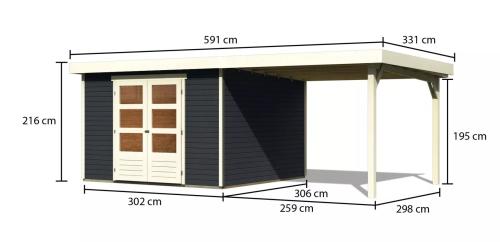 dřevěný domek KARIBU ASKOLA 6 + přístavek 280 cm (38678) antracit