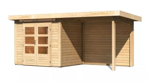 dřevěný domek KARIBU KANDERN 2 + přístavek 235 cm včetně zadní stěny (23610) natur