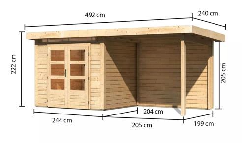 dřevěný domek KARIBU KANDERN 2 + přístavek 235 cm včetně zadní stěny (23610) natur