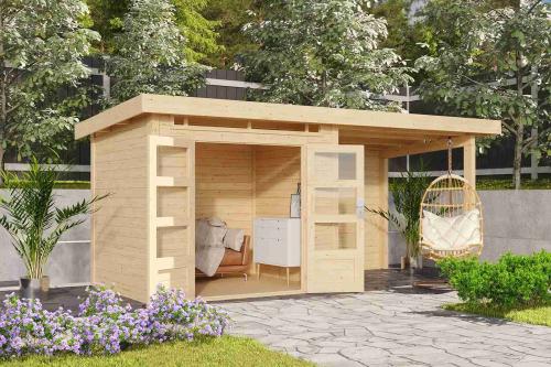 dřevěný domek KARIBU KANDERN 2 + přístavek 235 cm včetně zadní stěny (23610) natur