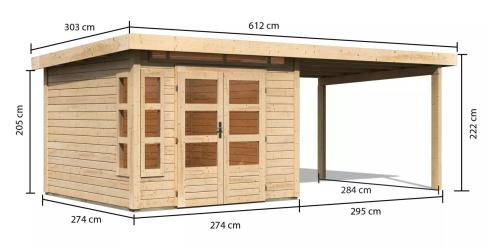 dřevěný domek KARIBU KASTORF 6 + přístavek 320 cm (31542) natur