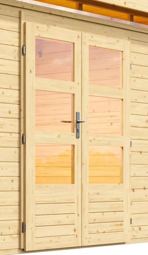 dřevěný domek KARIBU KASTORF 6 + přístavek 320 cm (31542) natur
