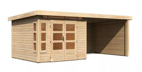 dřevěný domek KARIBU KASTORF 6 + přístavek 320 cm včetně zadní a boční stěny (31548) natur