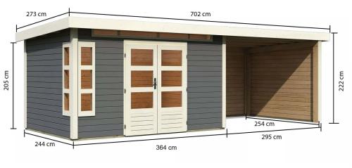 dřevěný domek KARIBU KASTORF 7 + přístavek 320 cm včetně zadní a boční stěny (31561) terragrau