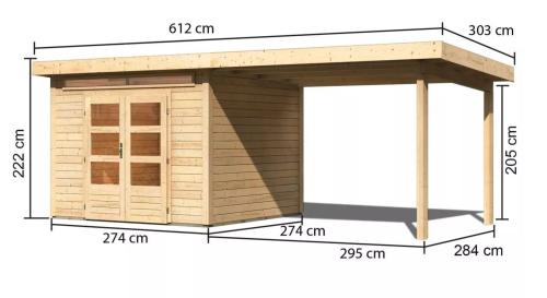 dřevěný domek KARIBU KANDERN 6 + přístavek 320 cm (82999) natur