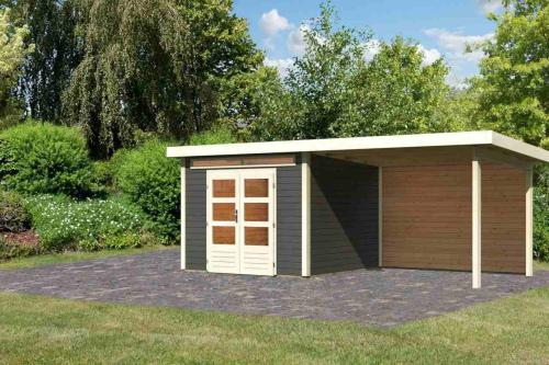 dřevěný domek KARIBU KANDERN 6 + přístavek 320 cm včetně zadní stěny (9241) terragrau