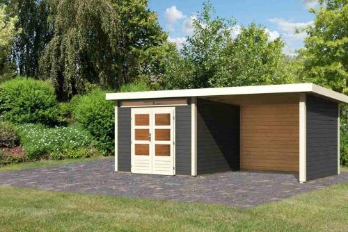 dřevěný domek KARIBU KANDERN 6 + přístavek 320 cm včetně zadní a boční stěny (9242) terragrau