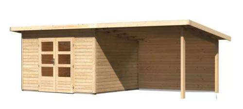 dřevěný domek KARIBU NORTHEIM 3 + přístavek 330 cm včetně zadní stěny (9271) natur