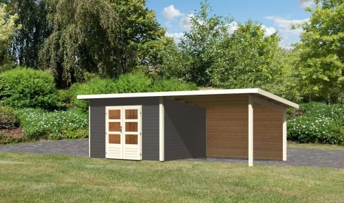dřevěný domek KARIBU NORTHEIM 3 + přístavek 330 cm včetně zadní stěny (9272) terragrau