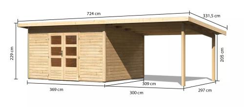 dřevěný domek KARIBU NORTHEIM 4 + přístavek 330 cm (91471) natur