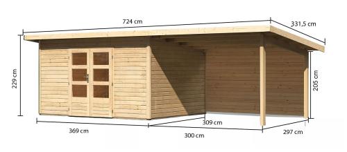 dřevěný domek KARIBU NORTHEIM 4 + přístavek 330 cm včetně zadní stěny (9273) natur