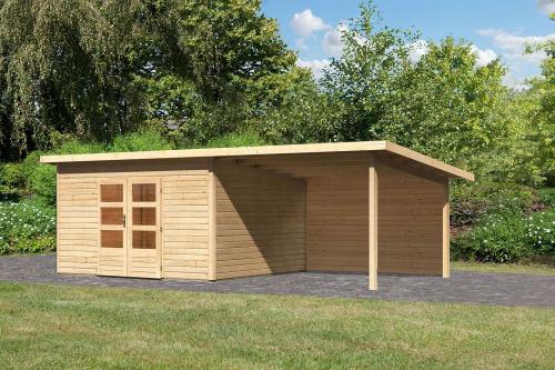 dřevěný domek KARIBU NORTHEIM 5 + přístavek 330 cm včetně zadní stěny (9275) natur