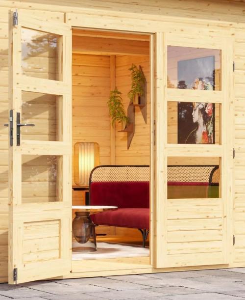 dřevěný domek KARIBU NORTHEIM 5 + přístavek 330 cm včetně zadní stěny (9275) natur