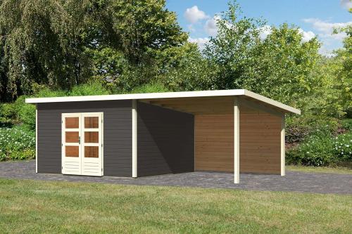 dřevěný domek KARIBU NORTHEIM 5 + přístavek 330 cm včetně zadní stěny (9276) terragrau