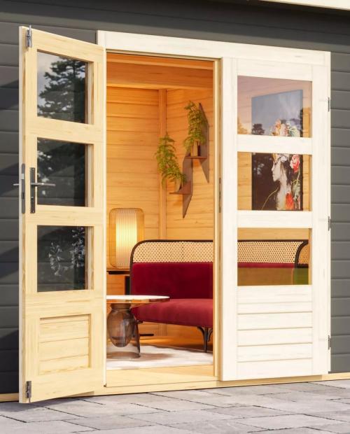 dřevěný domek KARIBU NORTHEIM 5 + přístavek 330 cm včetně zadní stěny (9276) terragrau