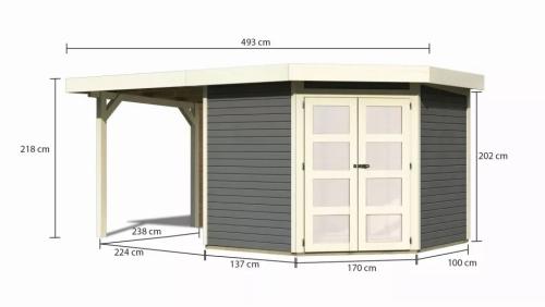 dřevěný domek KARIBU GOLDENDORF 5 + přístavek 240 cm včetně zadní stěny (8869) terragrau