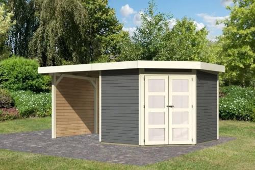 dřevěný domek KARIBU GOLDENDORF 5 + přístavek 240 cm včetně zadní a boční stěny (78253) terragrau