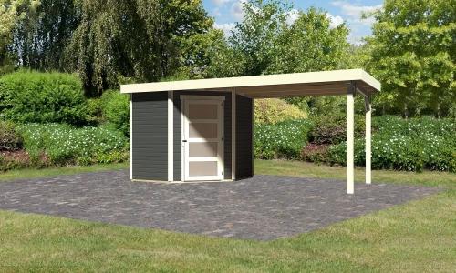 dřevěný domek KARIBU SCHWANDORF 3 + přístavek 280 cm (77743) terragrau