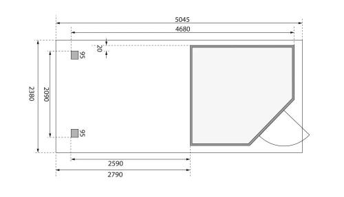 dřevěný domek KARIBU SCHWANDORF 3 + přístavek 280 cm (77743) terragrau