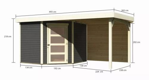 dřevěný domek KARIBU SCHWANDORF 5 + přístavek 240 cm včetně zadní stěny (9215) terragrau