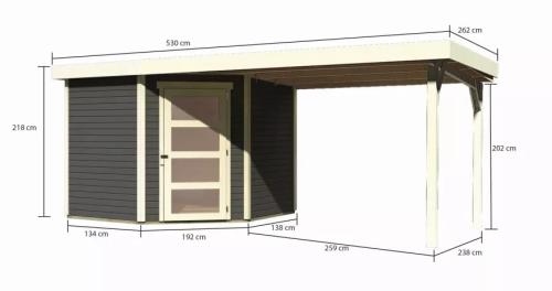 dřevěný domek KARIBU SCHWANDORF 5 + přístavek 280 cm (9217) terragrau