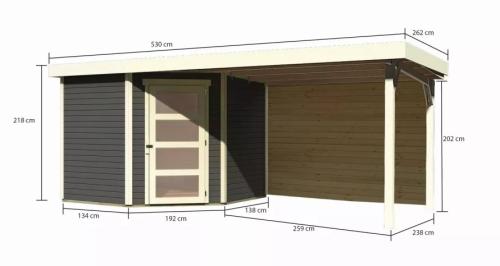 dřevěný domek KARIBU SCHWANDORF 5 + přístavek 280 cm včetně zadní stěny (9219) terragrau