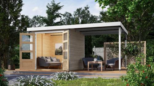 hybridní domek KARIBU JUPITER D (93432) světle šedý / bílý