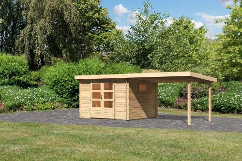 dřevěný domek KARIBU TRITTAU 3 + přístavek 330 cm (10045) natur