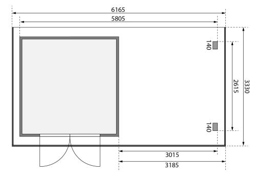 dřevěný domek KARIBU TRITTAU 3 + přístavek 330 cm (10045) natur