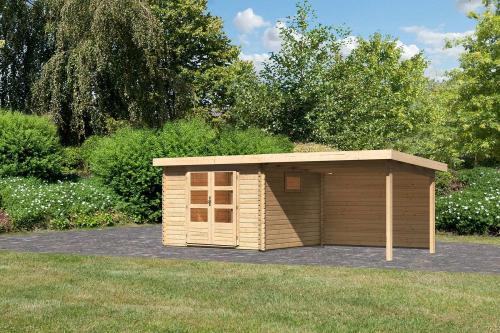 dřevěný domek KARIBU TRITTAU 3 + přístavek 330 cm včetně zadní stěny (10047) natur