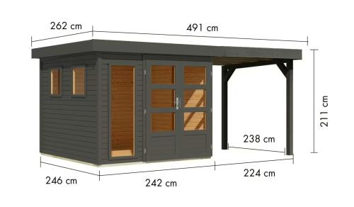 dřevěný domek KARIBU LAHAR 3,5 + přístavek 240 cm (12486) terragrau