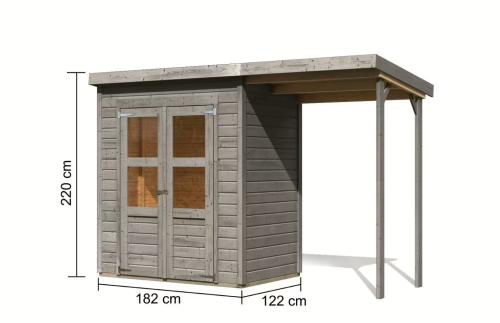 dřevěný domek KARIBU MERSEBURG 2 + přístavek 166 cm (9408) světle šedý